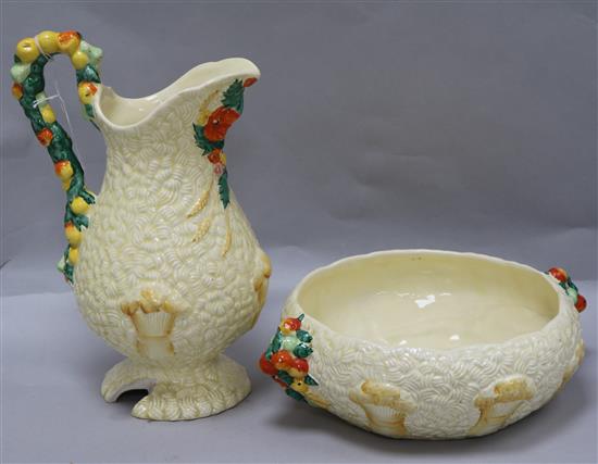 A Clarice Cliff Harvest ware bowl and jug